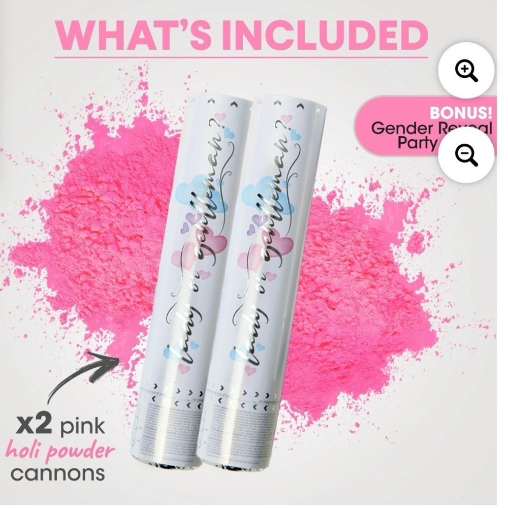 Prime Pure Gender Reveal GIRL Set Of 2 Powder Cannons Pink Surprise NEW